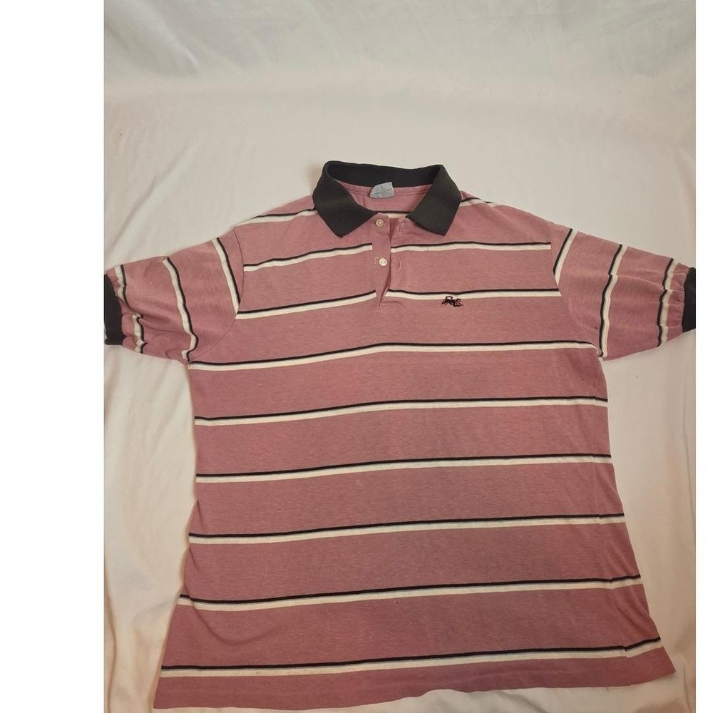 Vintage 80s The Garan Man Striped Polo Shirt Pink/Grey  USA Soft Distressed